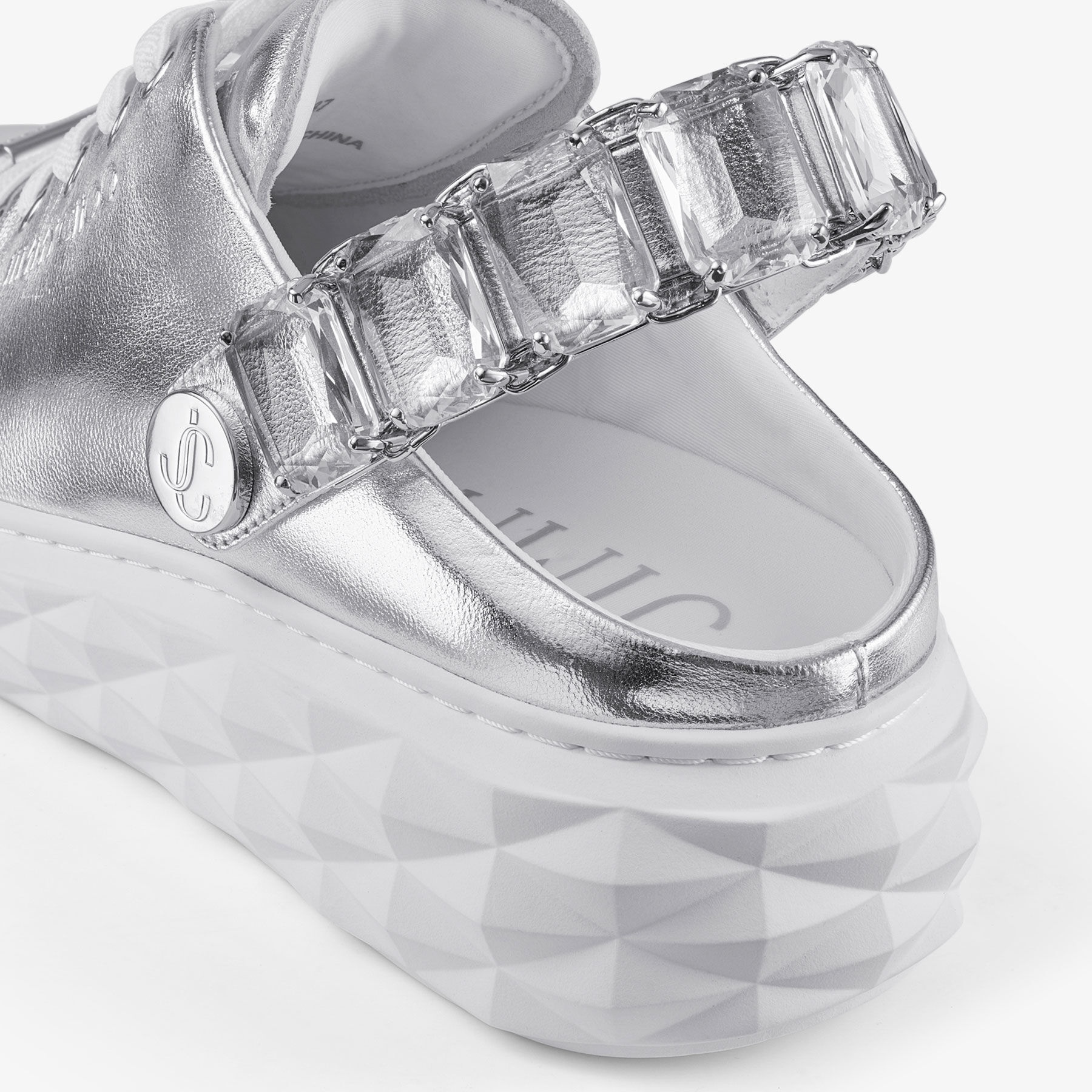 Diamond Sling
Silver Metallic Leather Slipper Trainers with Crystal Strap - 5