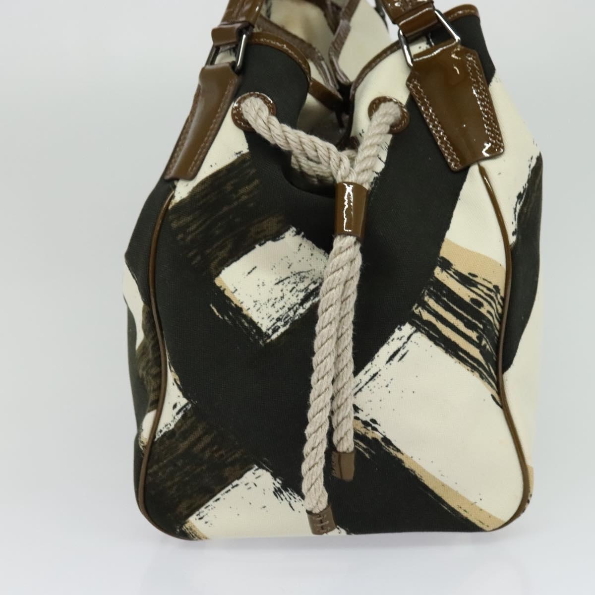 Burberry Tote Bag Canvas Enamel White Black Khaki - 5