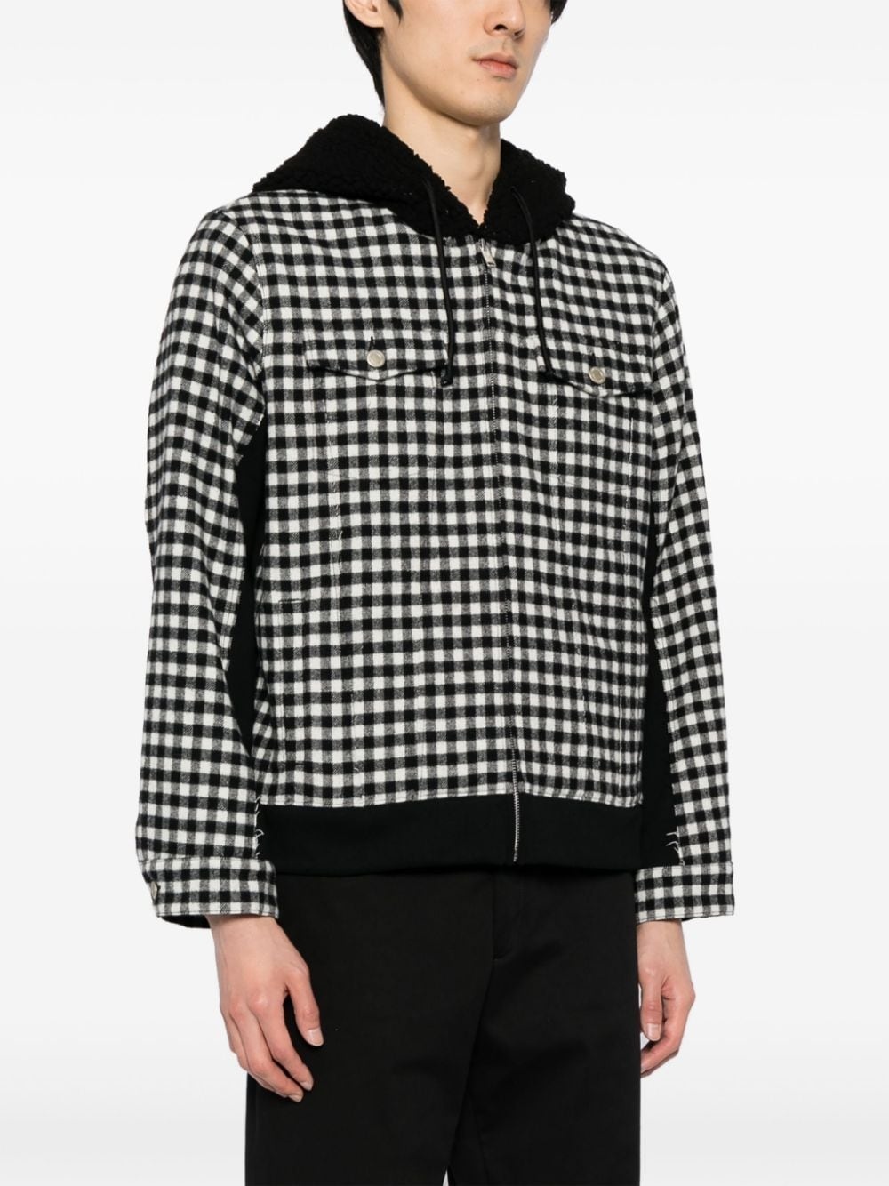 check-print hooded jacket - 3