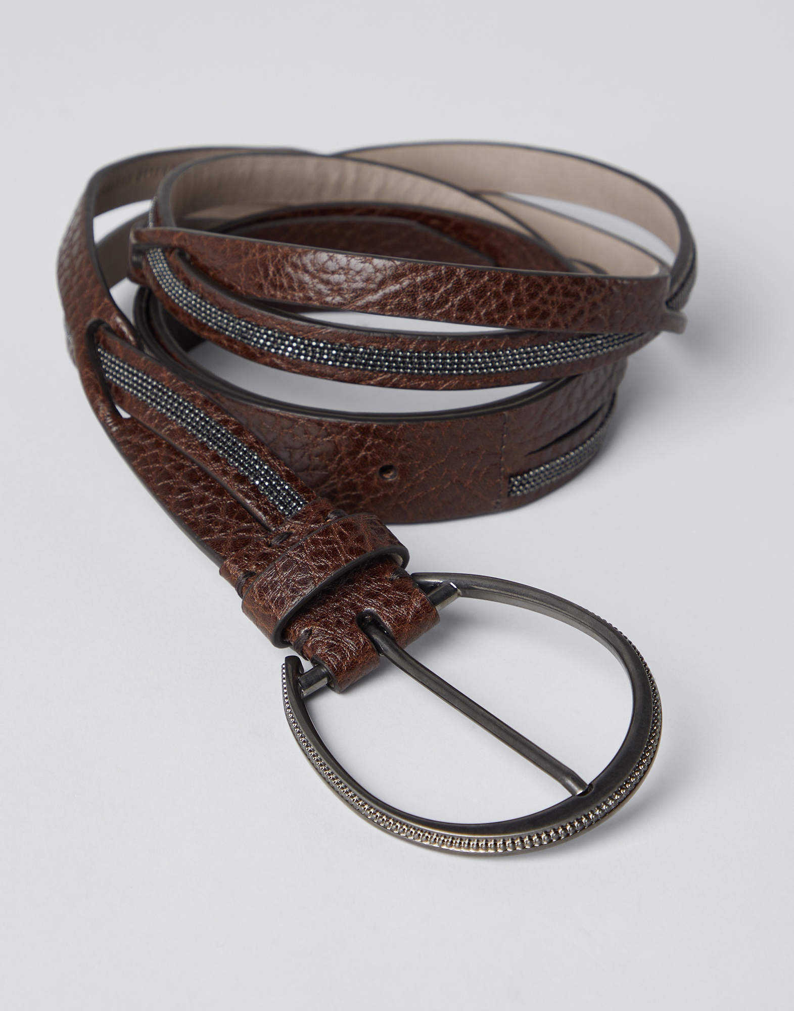 Glossy hammered calfskin belt with monili - 2