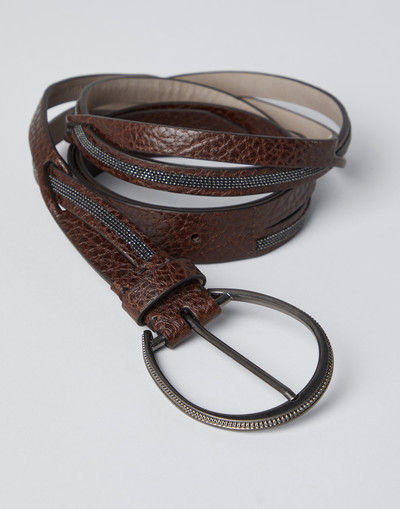 Brunello Cucinelli Glossy hammered calfskin belt with monili outlook