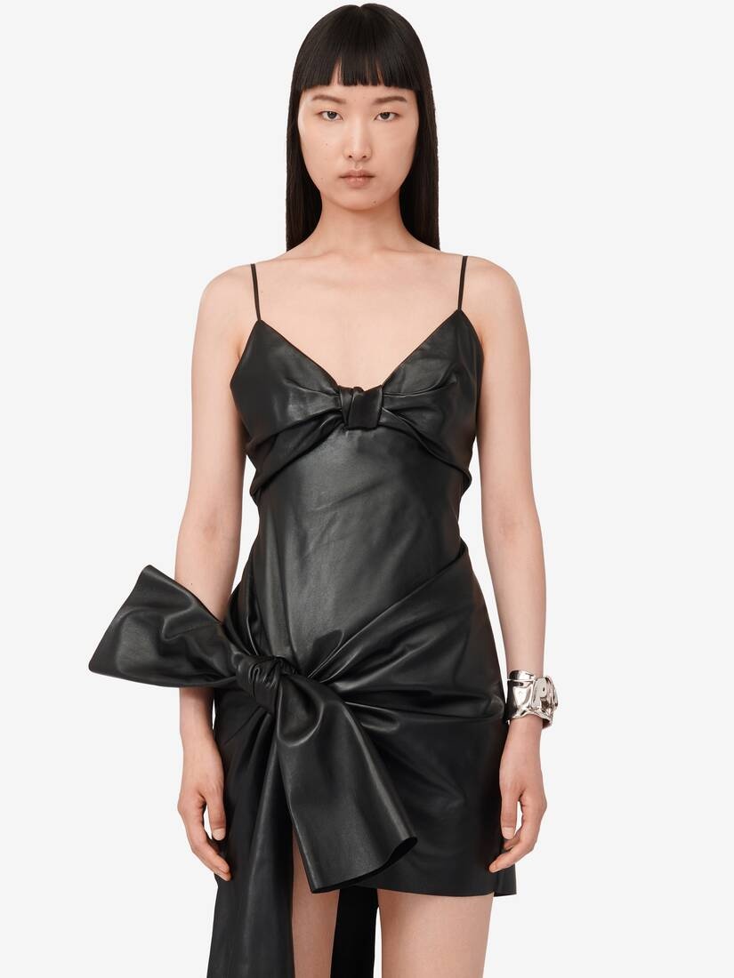 Women's Knotted Drape Dress in Black - 5