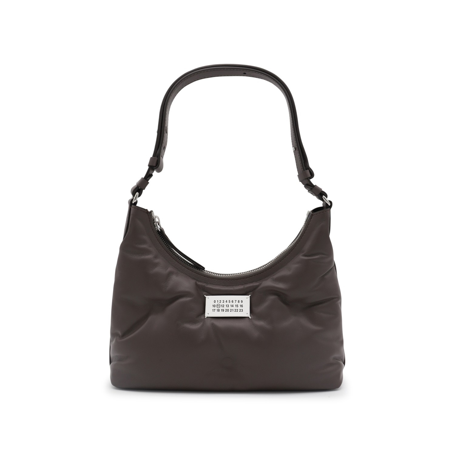 DARK GREY LEATHER GLAM SLAM HOBO SMALL SHOULDER BAG - 1