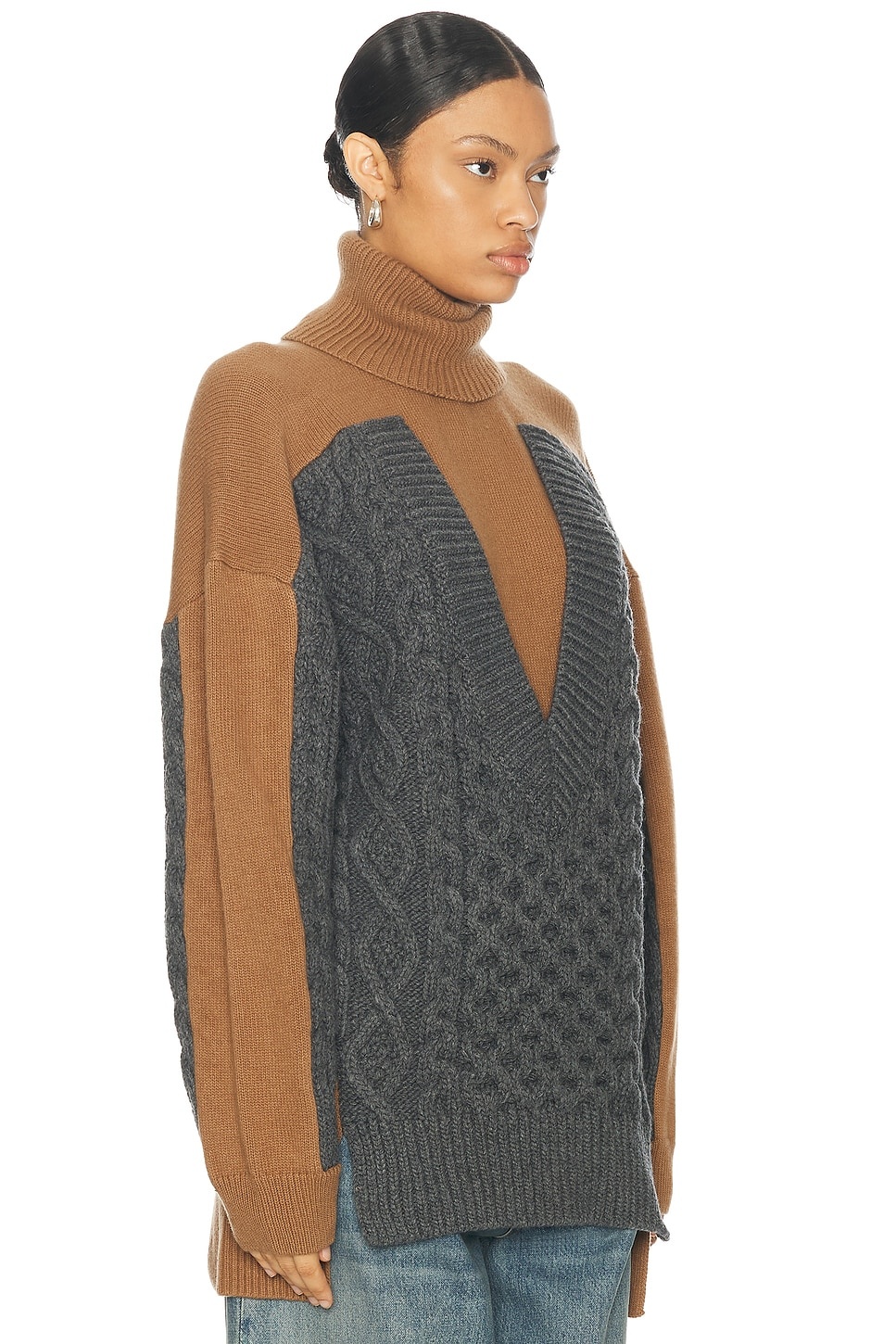 Oversized Paneled Cable Turtleneck Sweater - 2