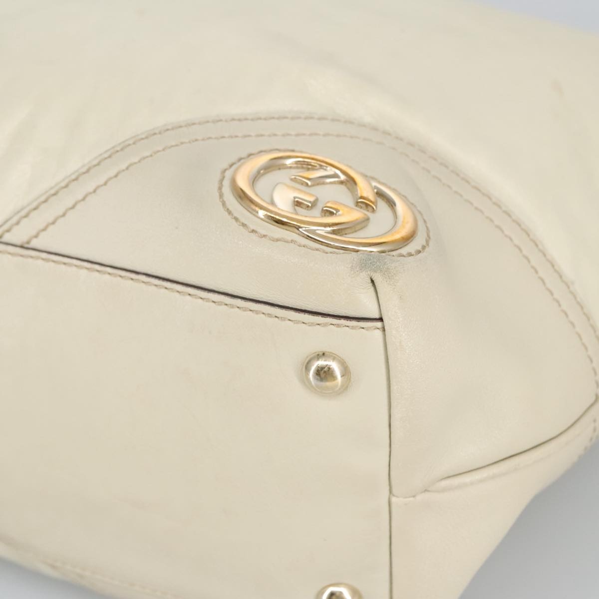 GUCCI Tote Bag Leather Beige Gold - 8
