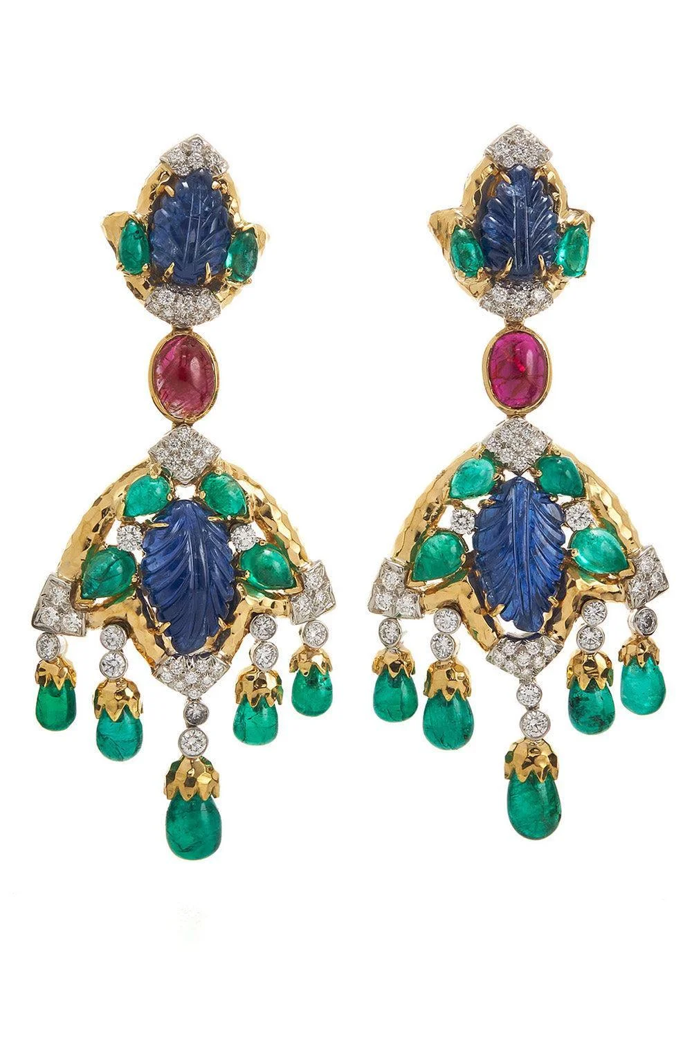 Emerald Sapphire Ruby Diamond Amazon Earrings - 1