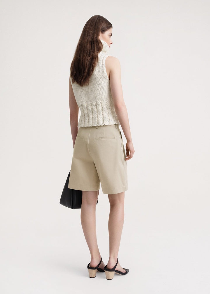 Pleated cotton-twill shorts overcast beige - 4