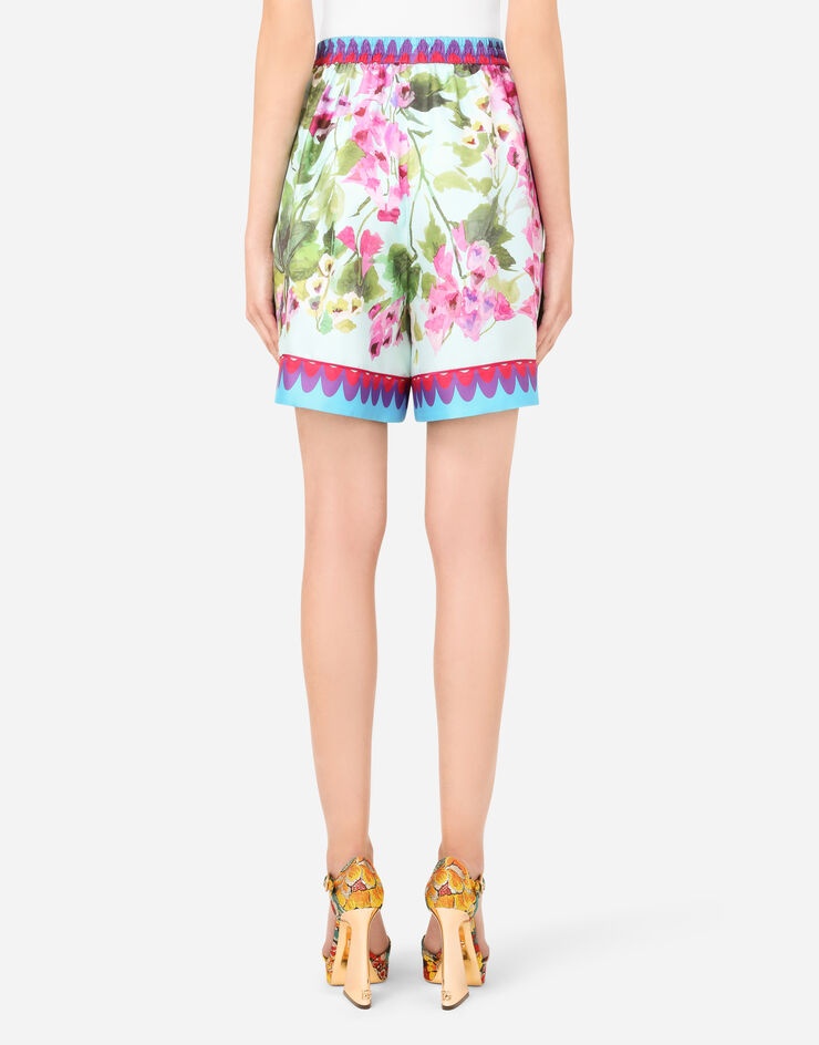 Bluebell-print twill shorts with piping - 3