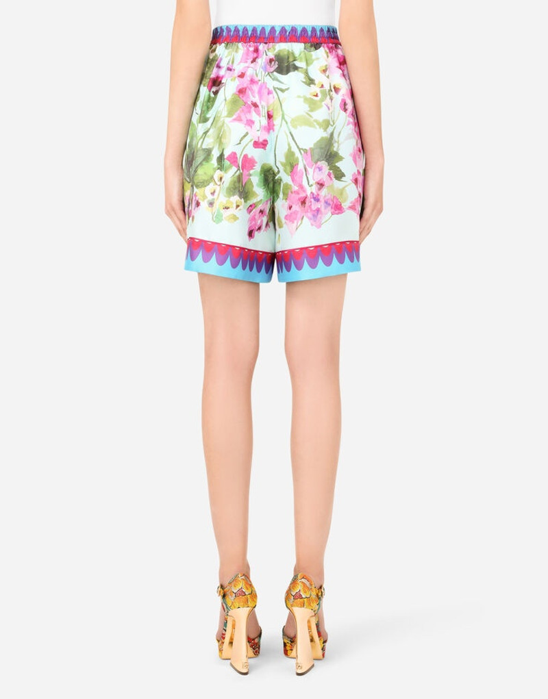 Bluebell-print twill shorts with piping 3