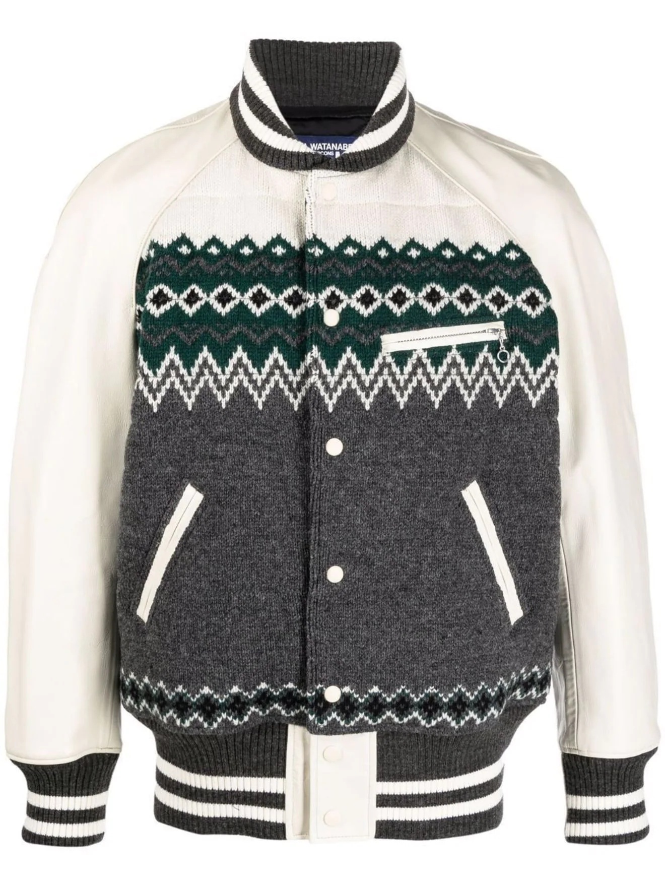 fairisle wool-panelled bomber jacket - 1