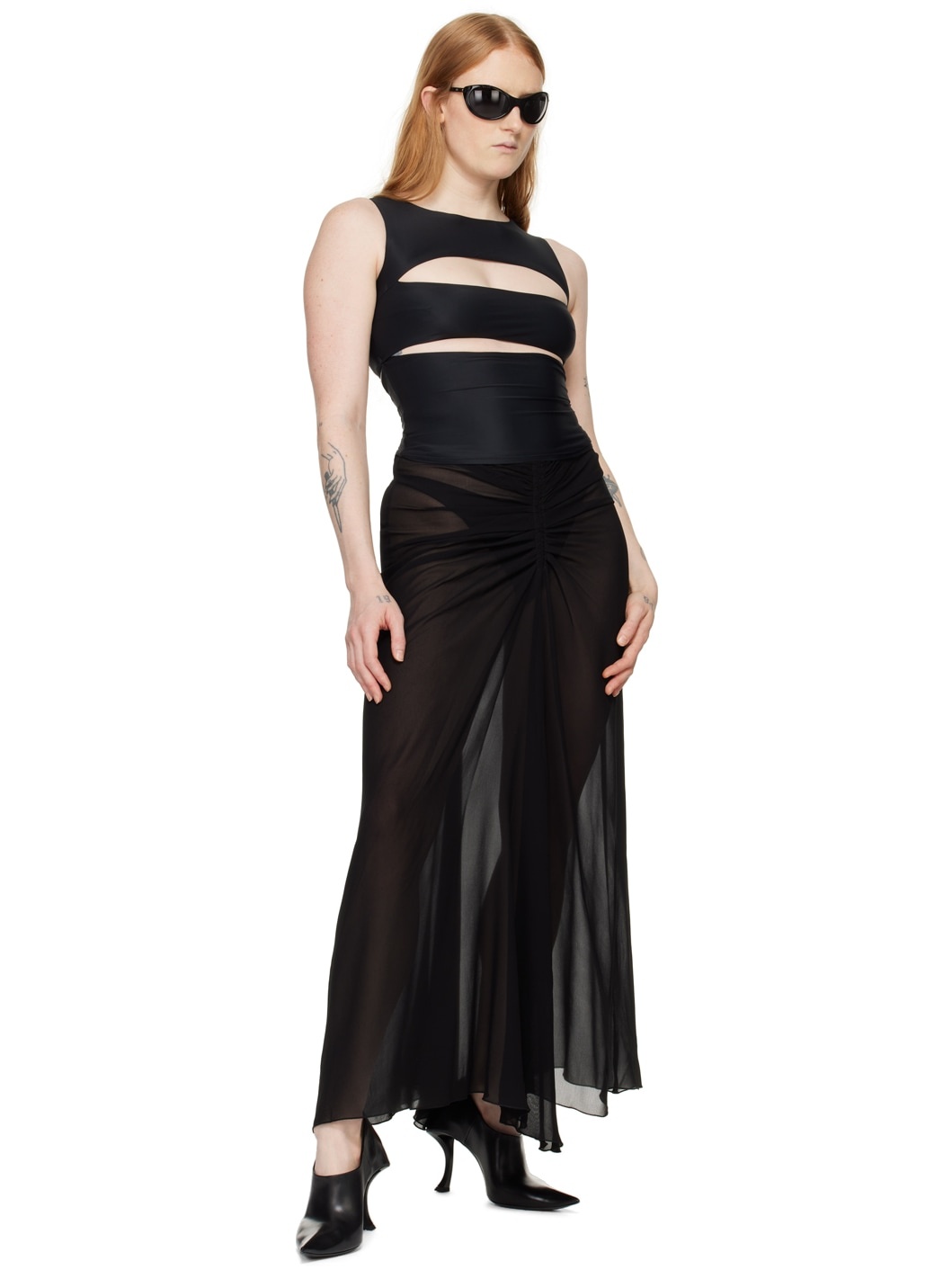 Black Ruched Maxi Skirt - 4