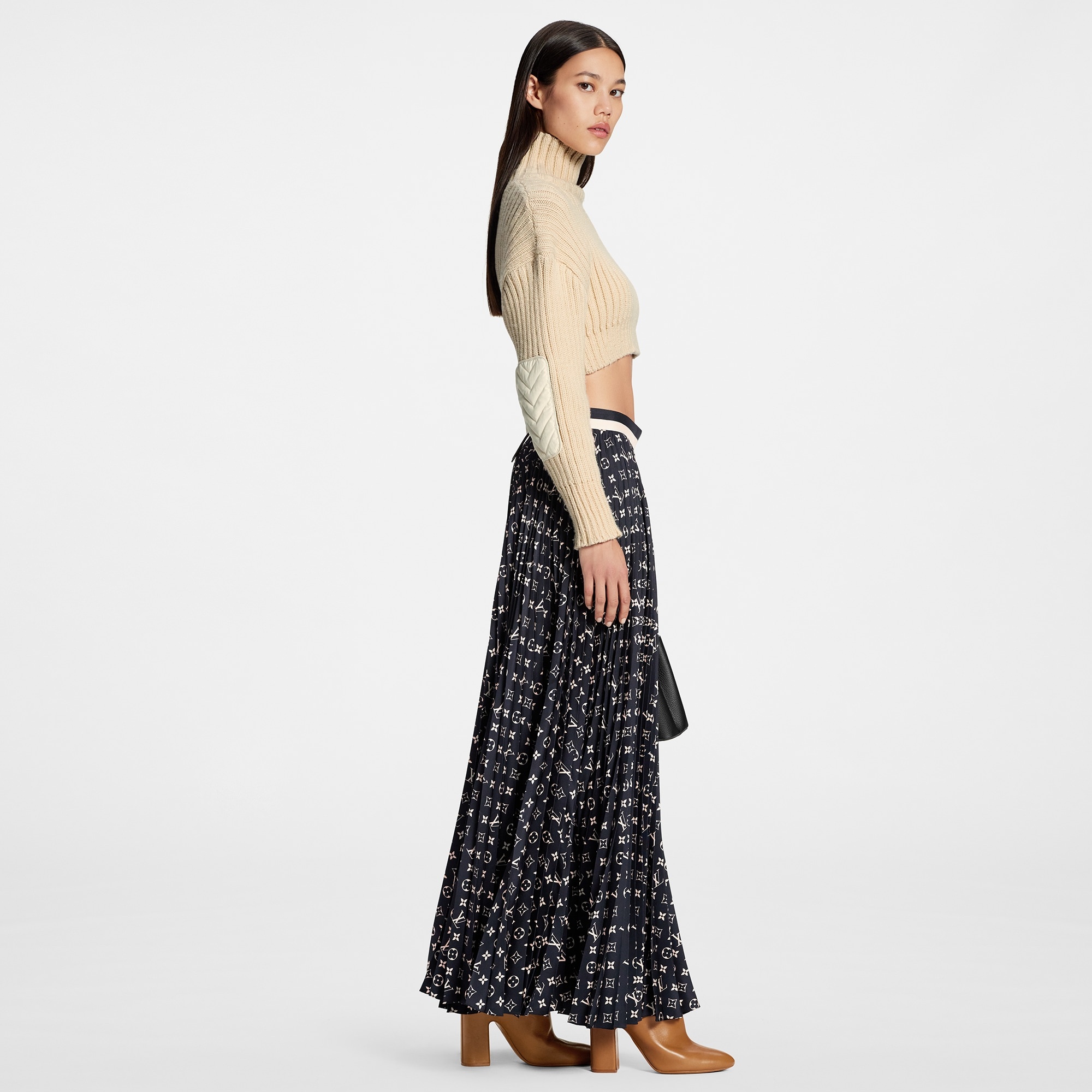 Stripe Accent Monogram Pleated Skirt - 3