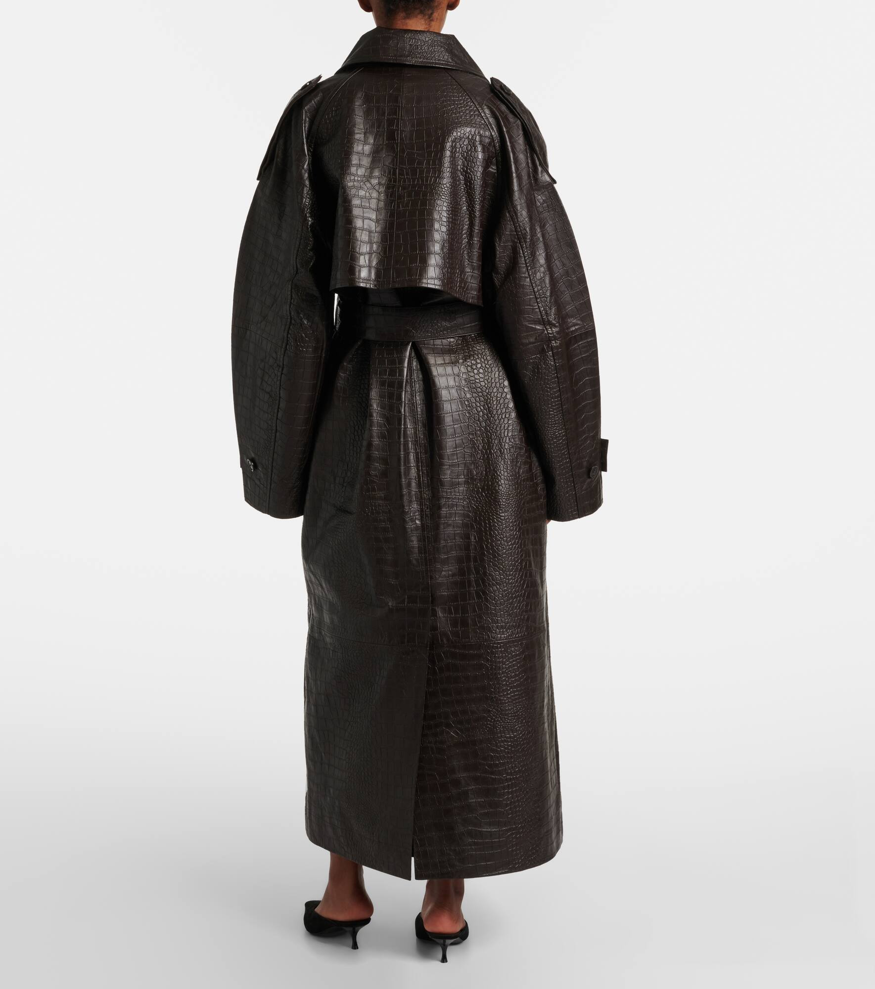 Crocodile-effect leather trench coat - 3