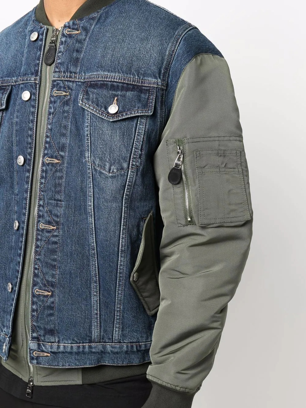 denim panelled bomber jacket - 5