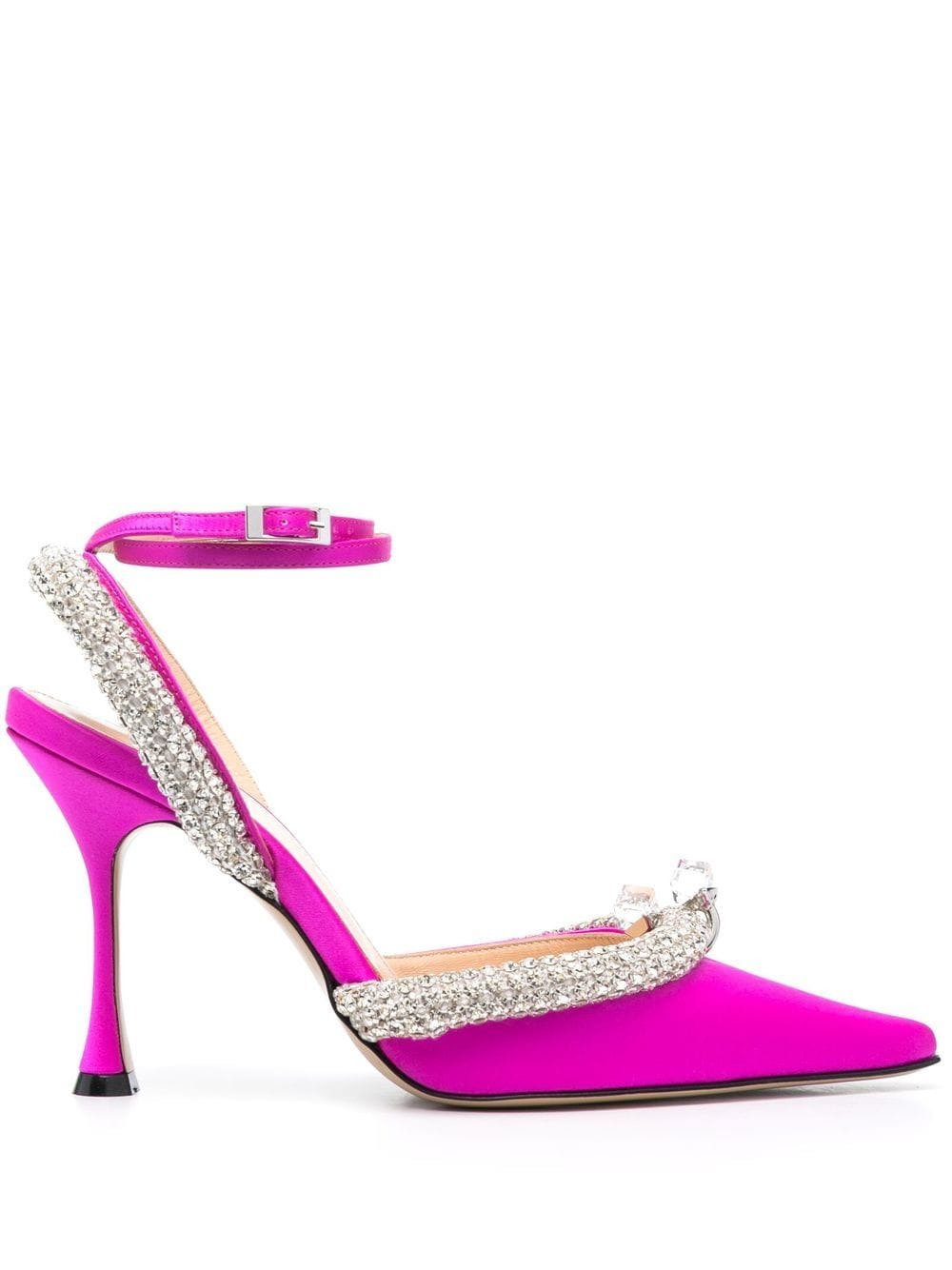 MACH & MACH Crystal-embellished satin slingback pumps - 1