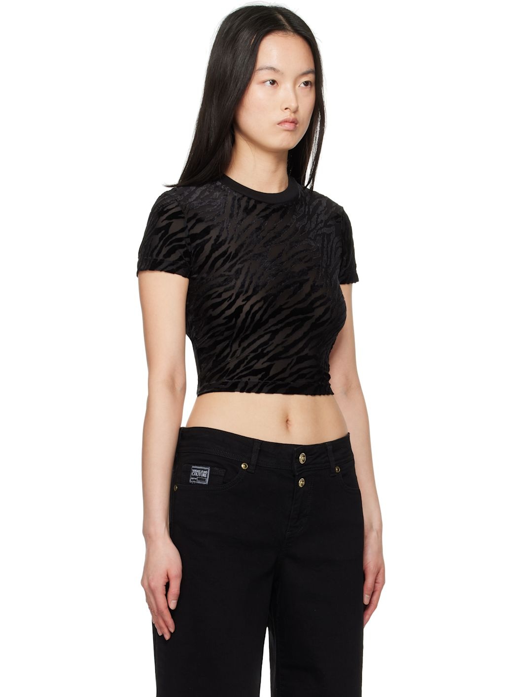 Black Zebra Devoré Crop T-shirt - 2