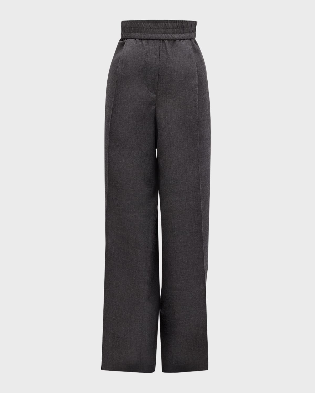 Wool Flannel Wide-Leg Pants with Pleated Detail - 1