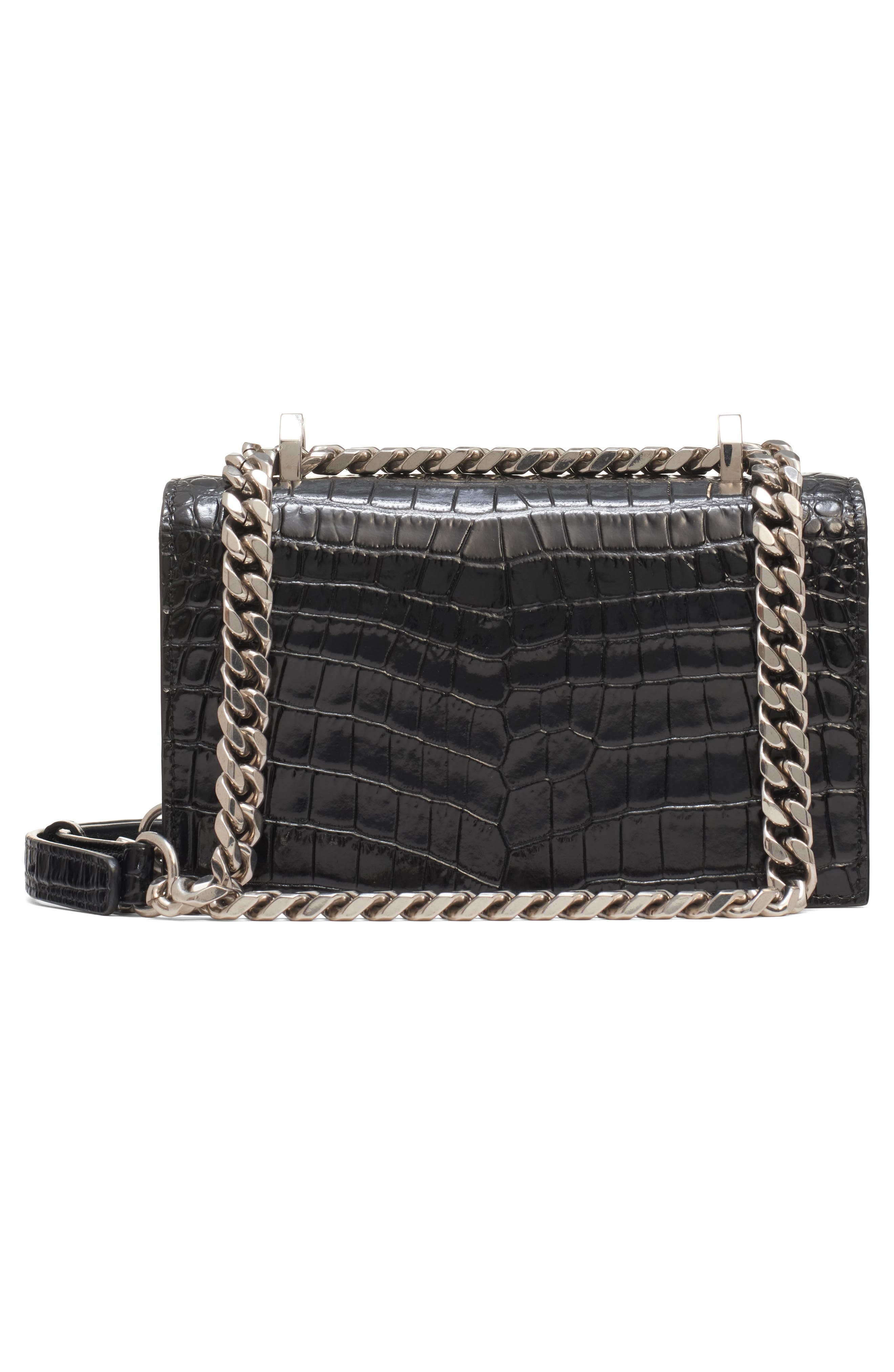 McQueen Mini Jeweled Croc Embossed Leather Crossbody Bag in Black at Nordstrom - 4