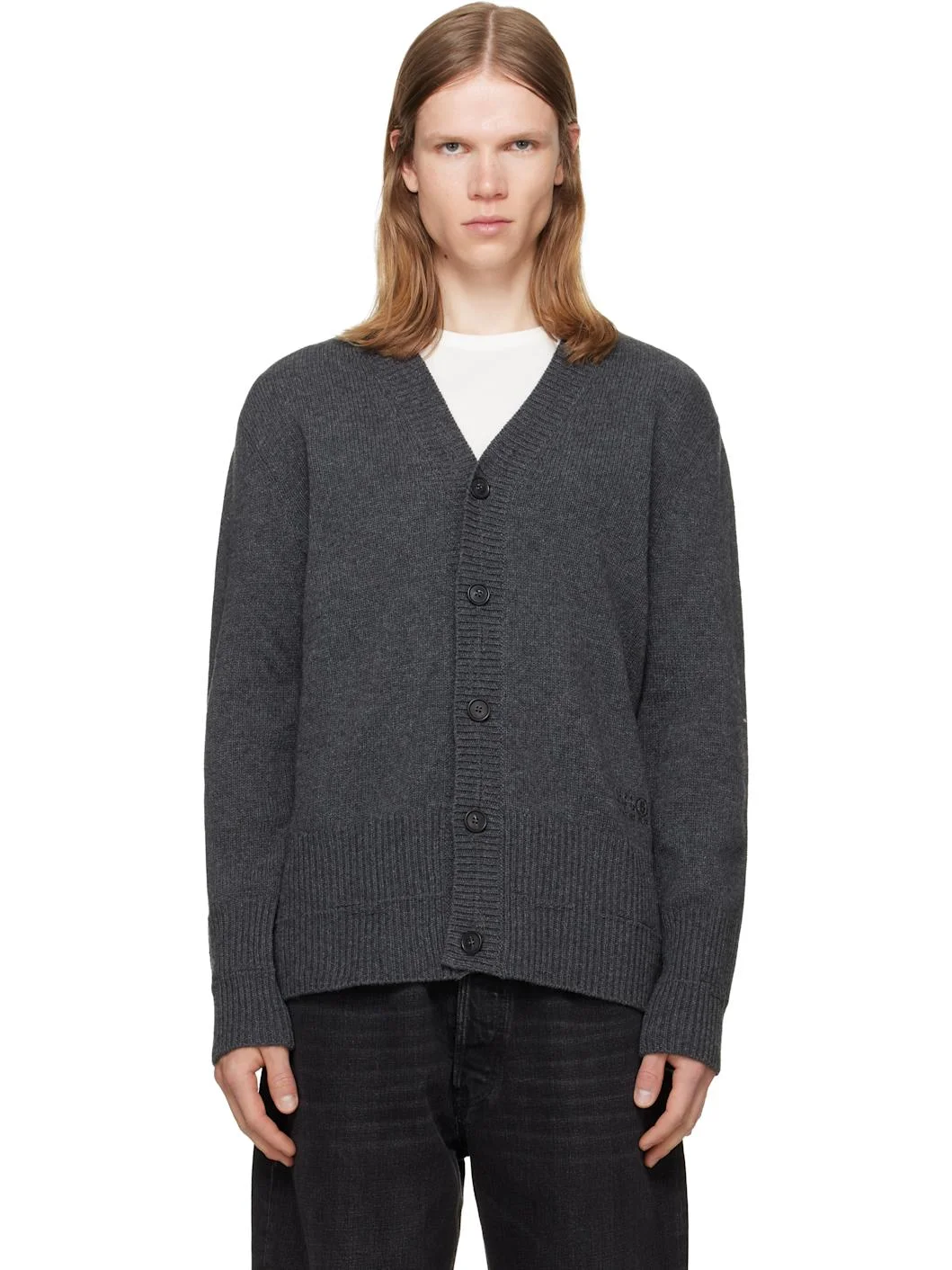 Gray Wool V-neck Cardigan - 1