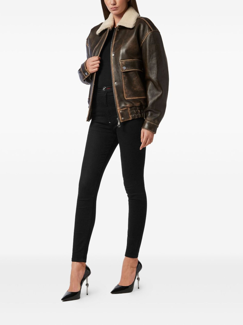 PHILIPP PLEIN leather aviator bomber jacket outlook