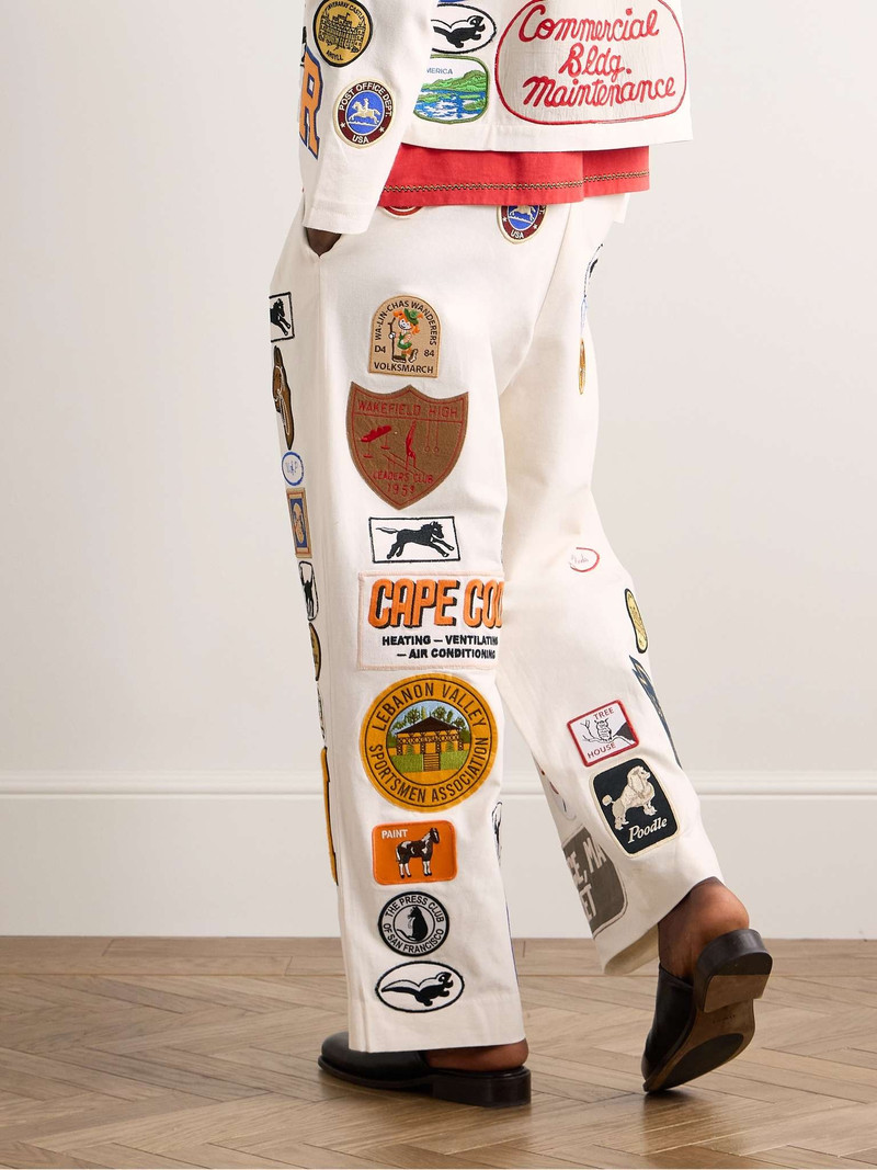 Cambridge McNab Straight-Leg Pleated Appliquéd Cotton-Canvas Trousers 4