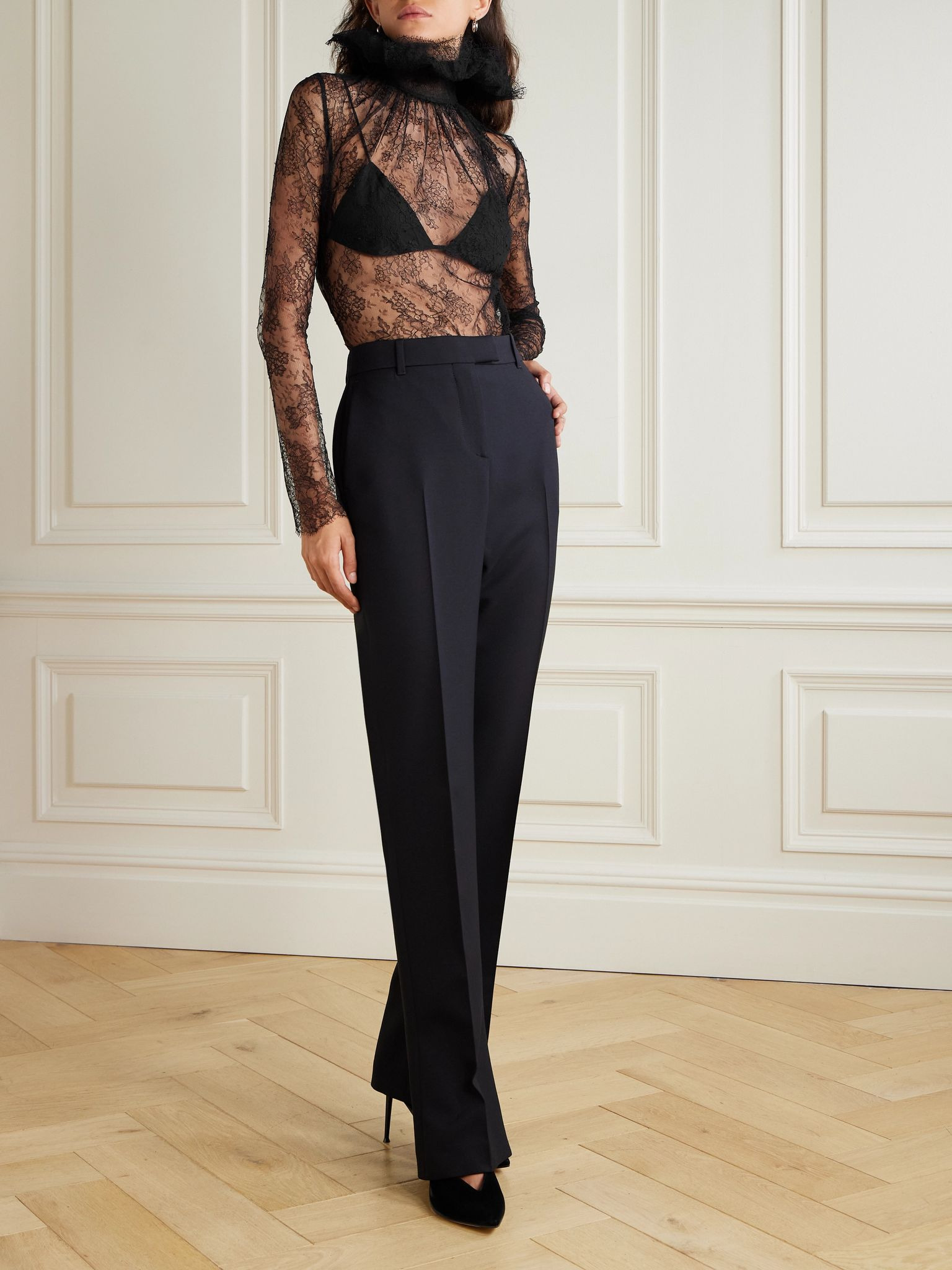Ruffled lace blouse Black - 2