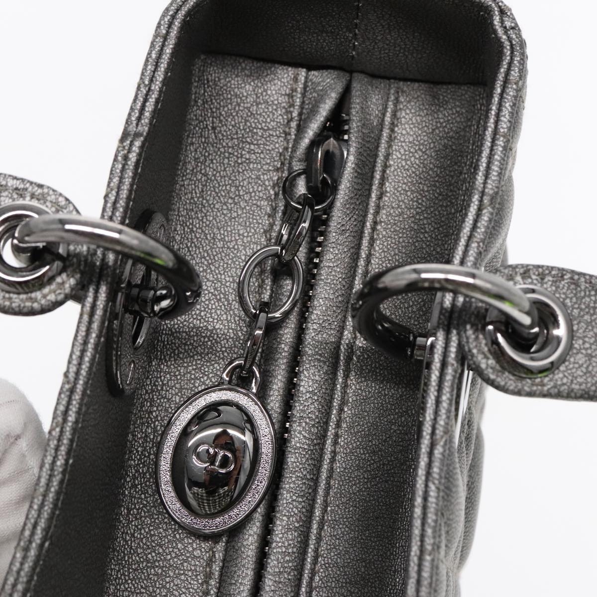 DIOR Lady DIOR Canage Hand Bag Lamb Skin Silver Tone - 15