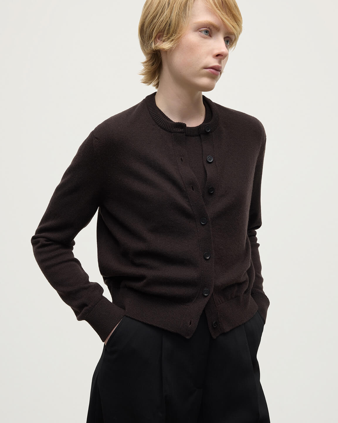 Classic Cashmere Brown Cardigan - 5