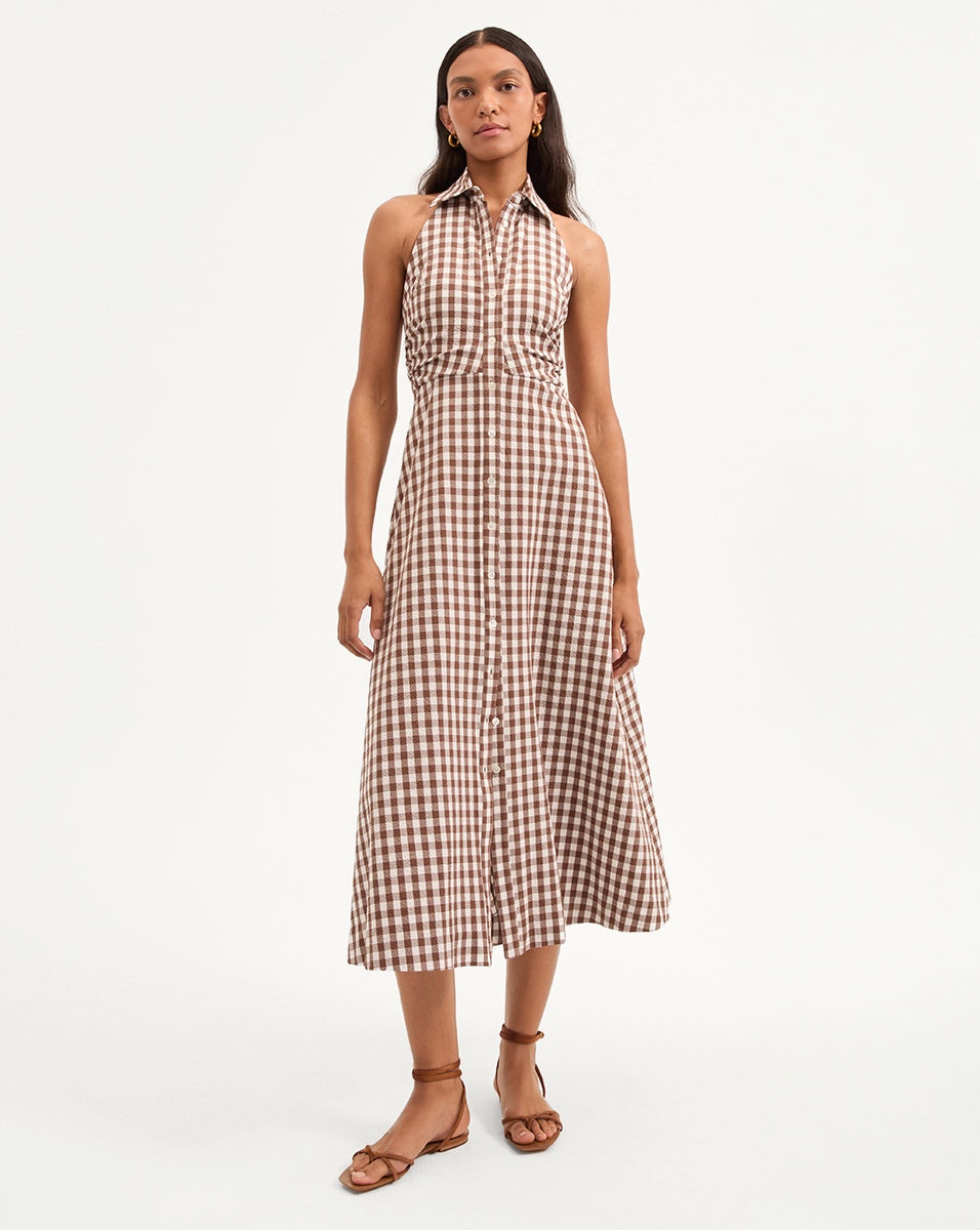 MACKEY GINGHAM SEERSUCKER HALTER DRESS - 2