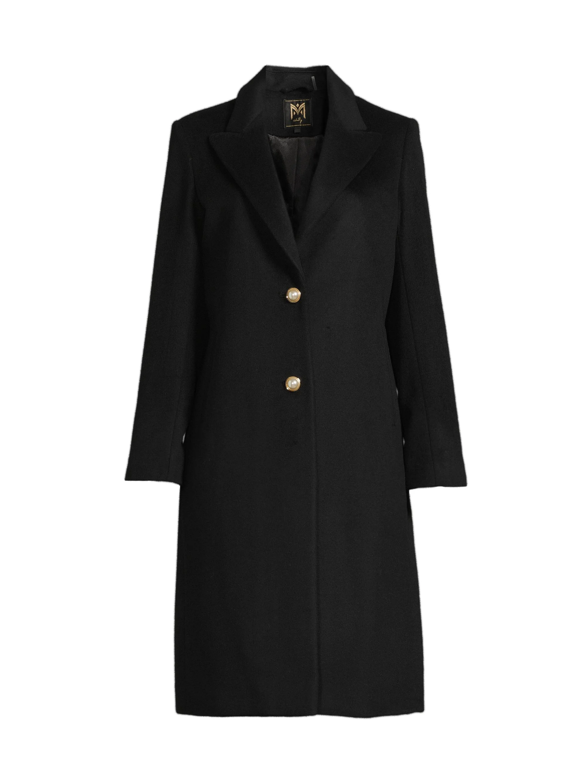 Women's Peak Lapel Wool-Blend Coat - Black - 1