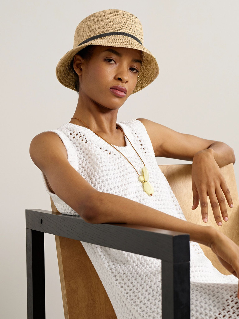 Brunello Cucinelli Bead-embellished faux raffia bucket hat Neutral outlook