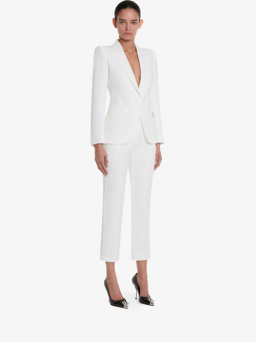 Women's Leaf Crepe Cigarette Trousers in Light Ivory - 2