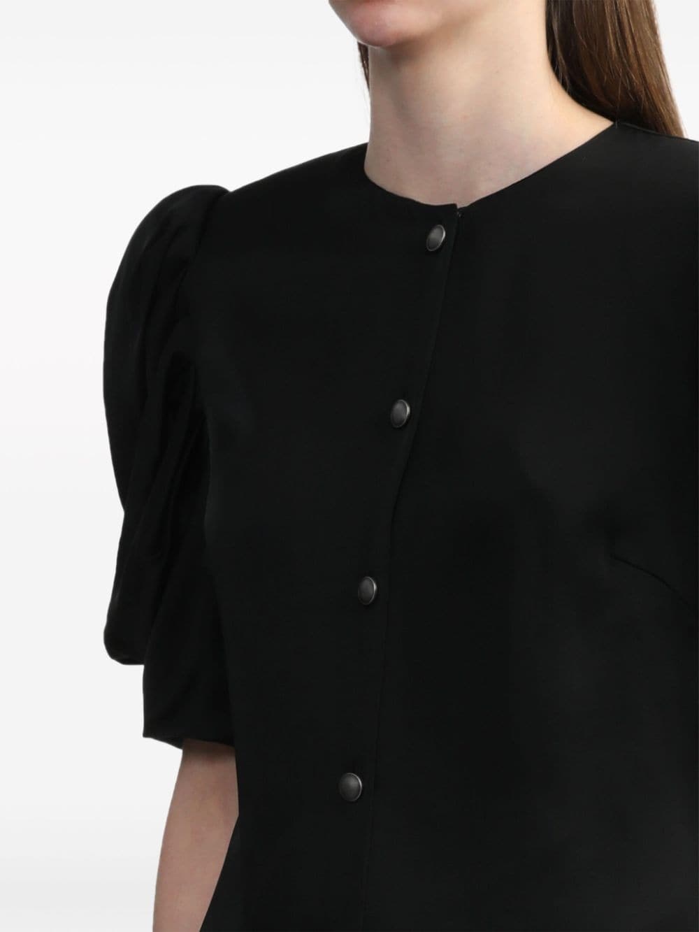 puff-sleeve collarless shirt - 5