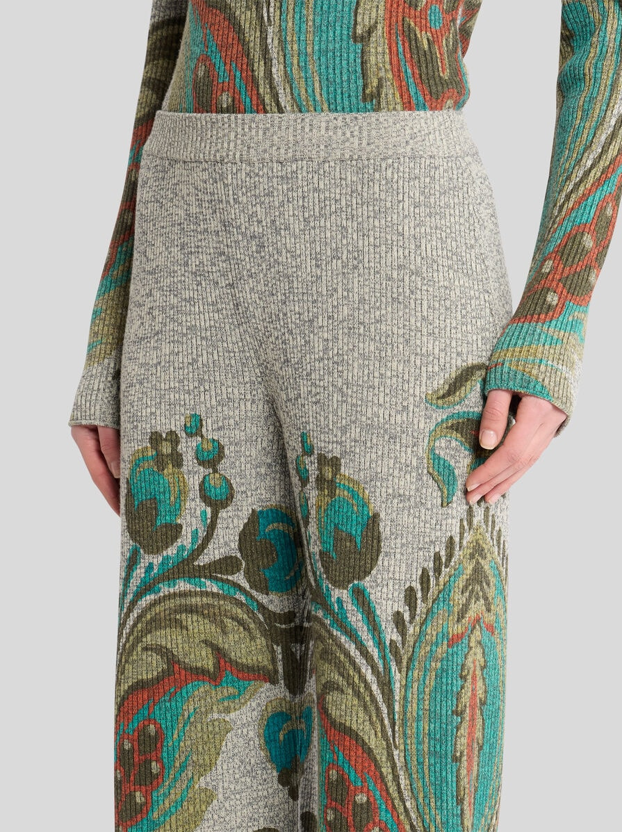 RIBBED WOOL TROUSERS WITH DAFFODIL PRINT - 3