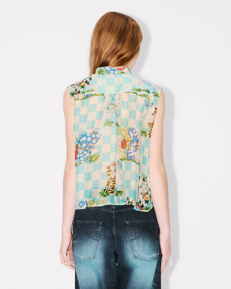 'KENZO Cartoon' sleeveless top in mixed silk linen 3