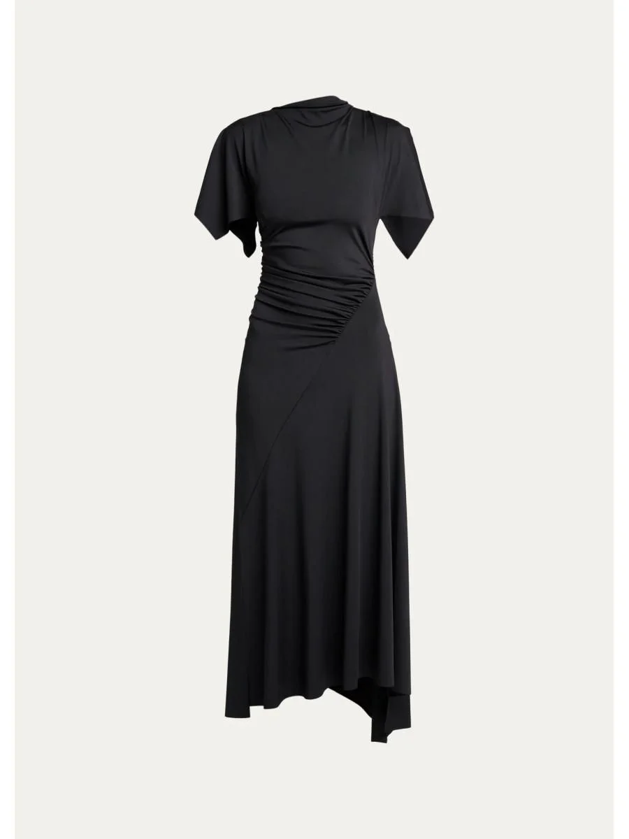 Blousey Asymmetric Short-Sleeve Midi Dress - 1