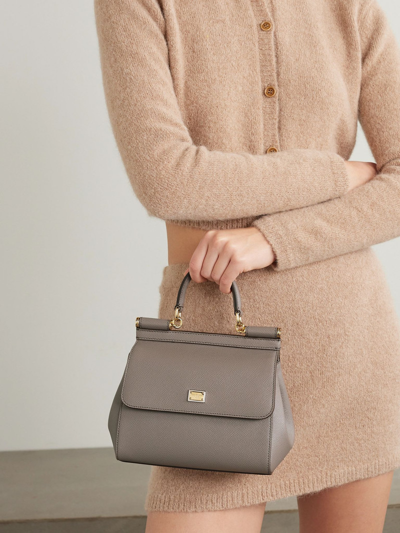 Dolce & Gabbana Sicily small textured-leather tote Taupe outlook
