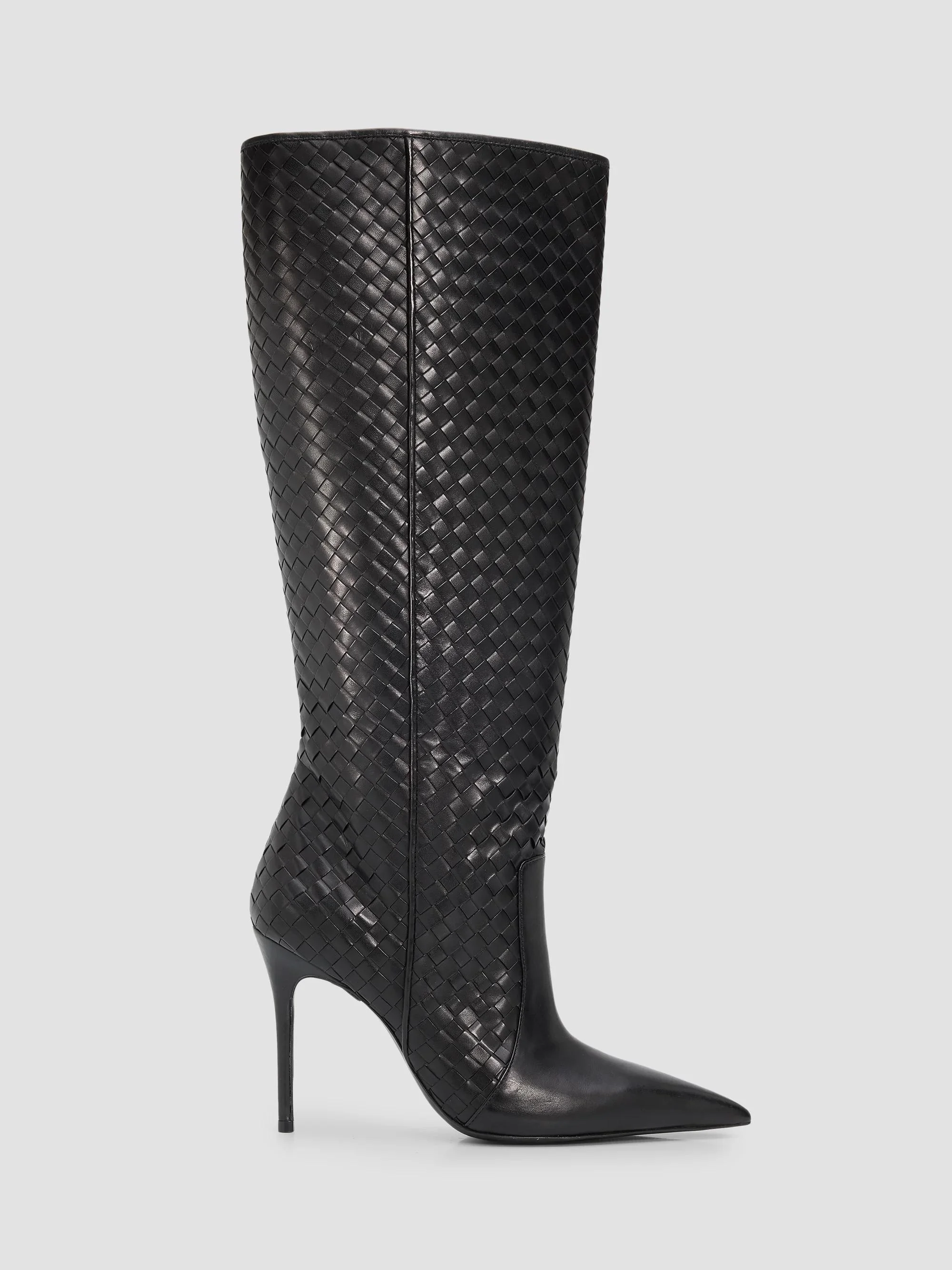 Women's Samira 100MM Woven Leather Knee-High Boots - Black - 1