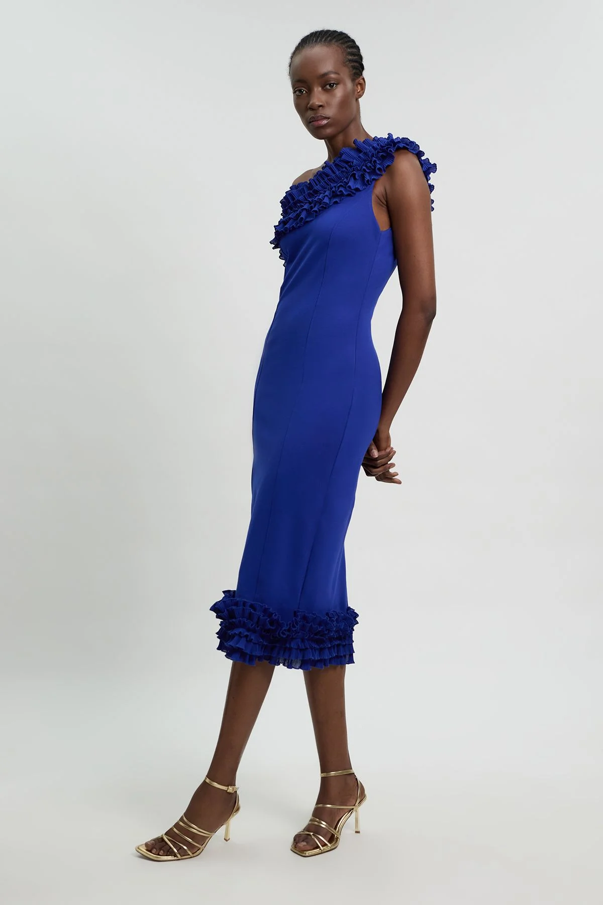 Drama Ruffle Asymmetric Midi Dress - 1