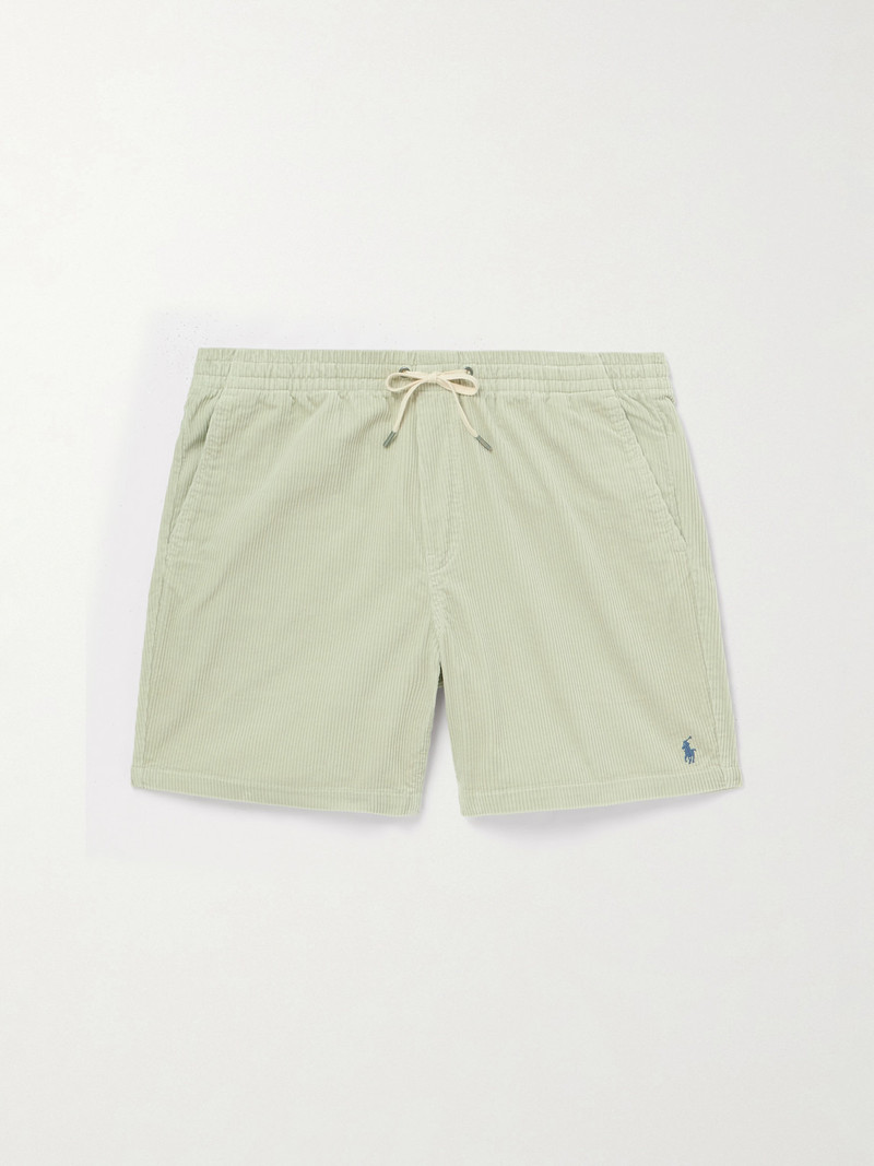 Straight-Leg Logo-Embroidered Cotton-Corduroy Drawstring Shorts 1