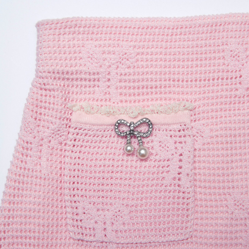 Pink Bow Crochet Mini Skirt 5