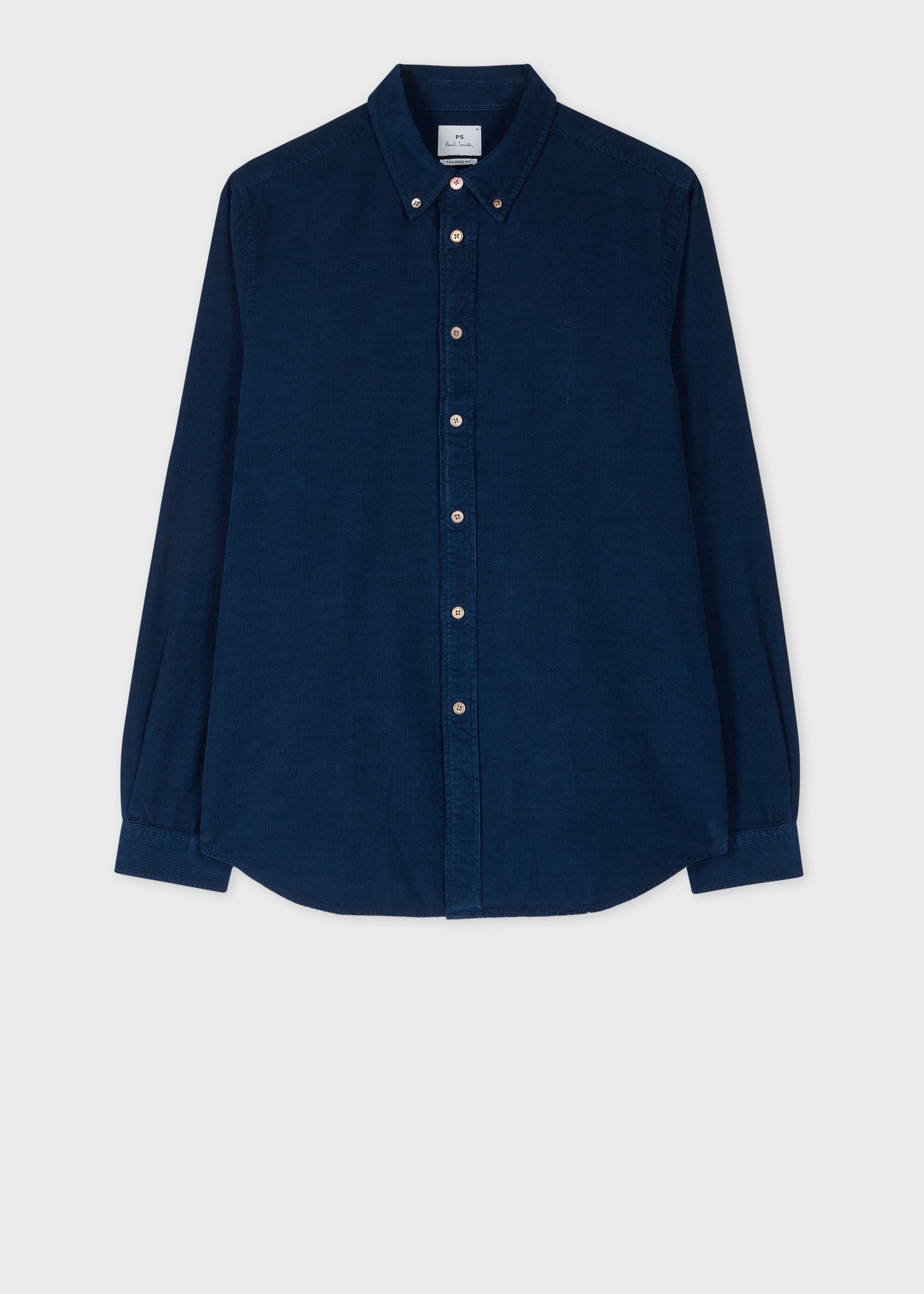 Tailored-Fit Dark Navy Corduroy Button-Down Shirt - 1