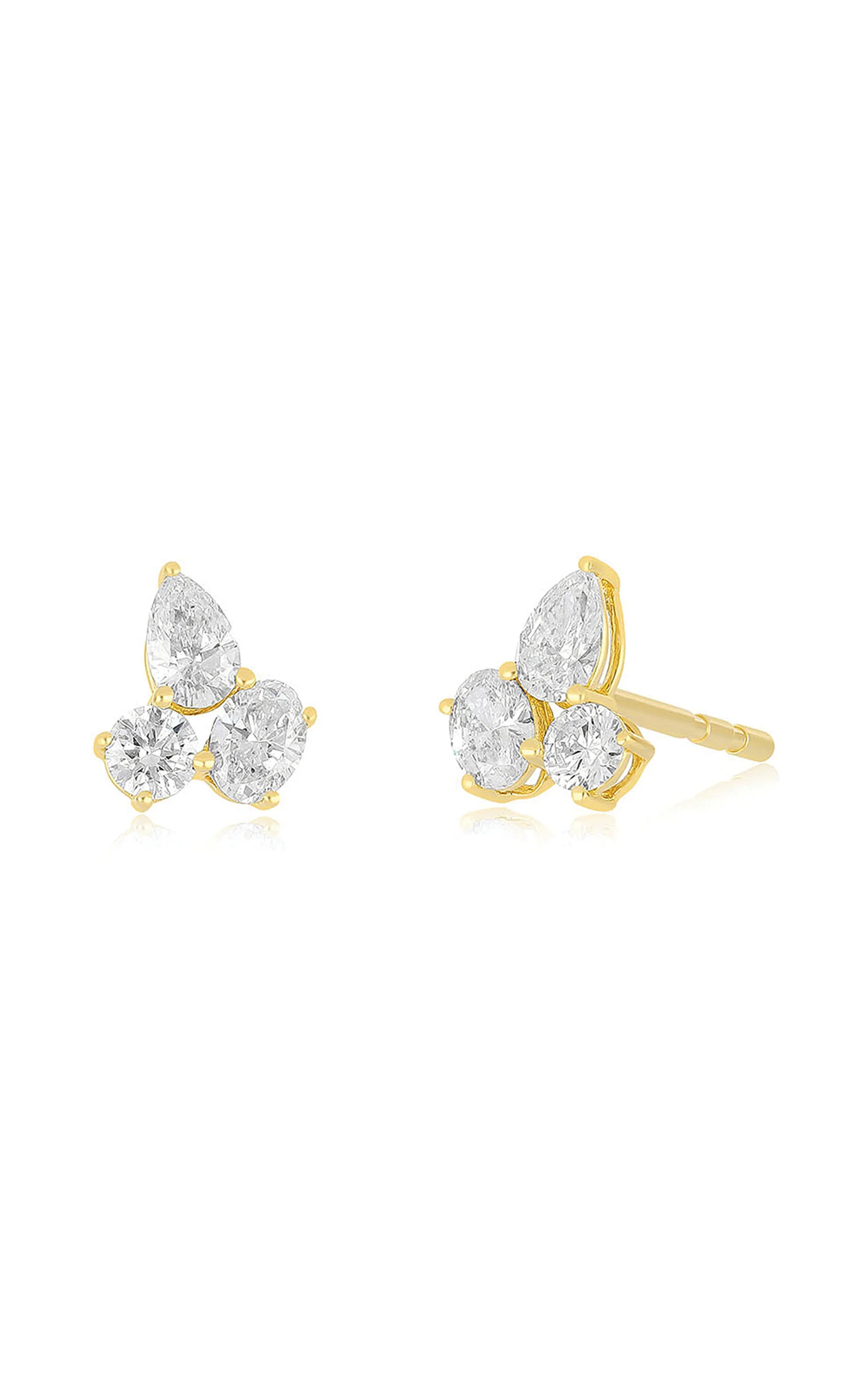 14K Yellow Gold Triple Diamond Cluster Earrings - 1