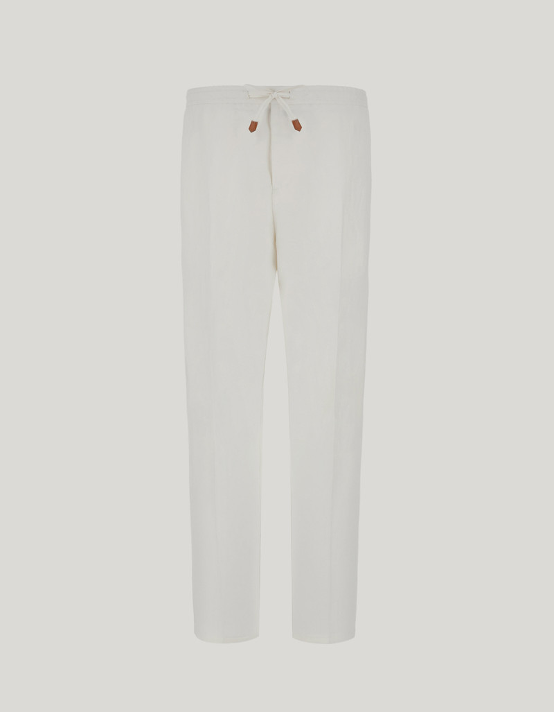MILK-COLORED LINEN SILK FABRIC DRAWSTRING PANTS 1