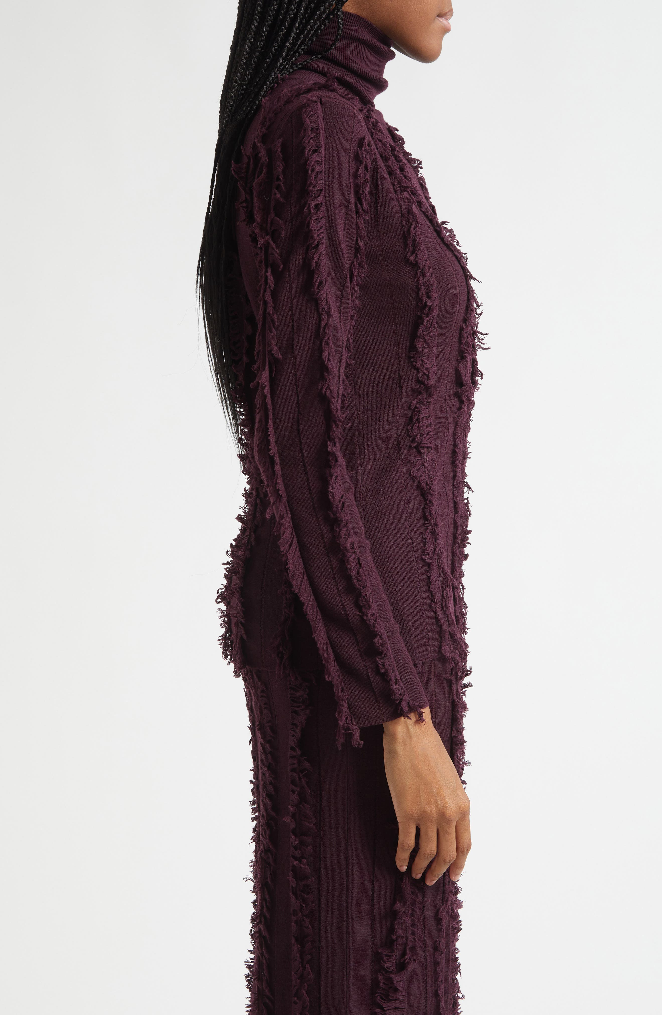 ZANKOV Nico Fringe Stripe Merino Wool Turtleneck Sweater in Pineau at Nordstrom - 4
