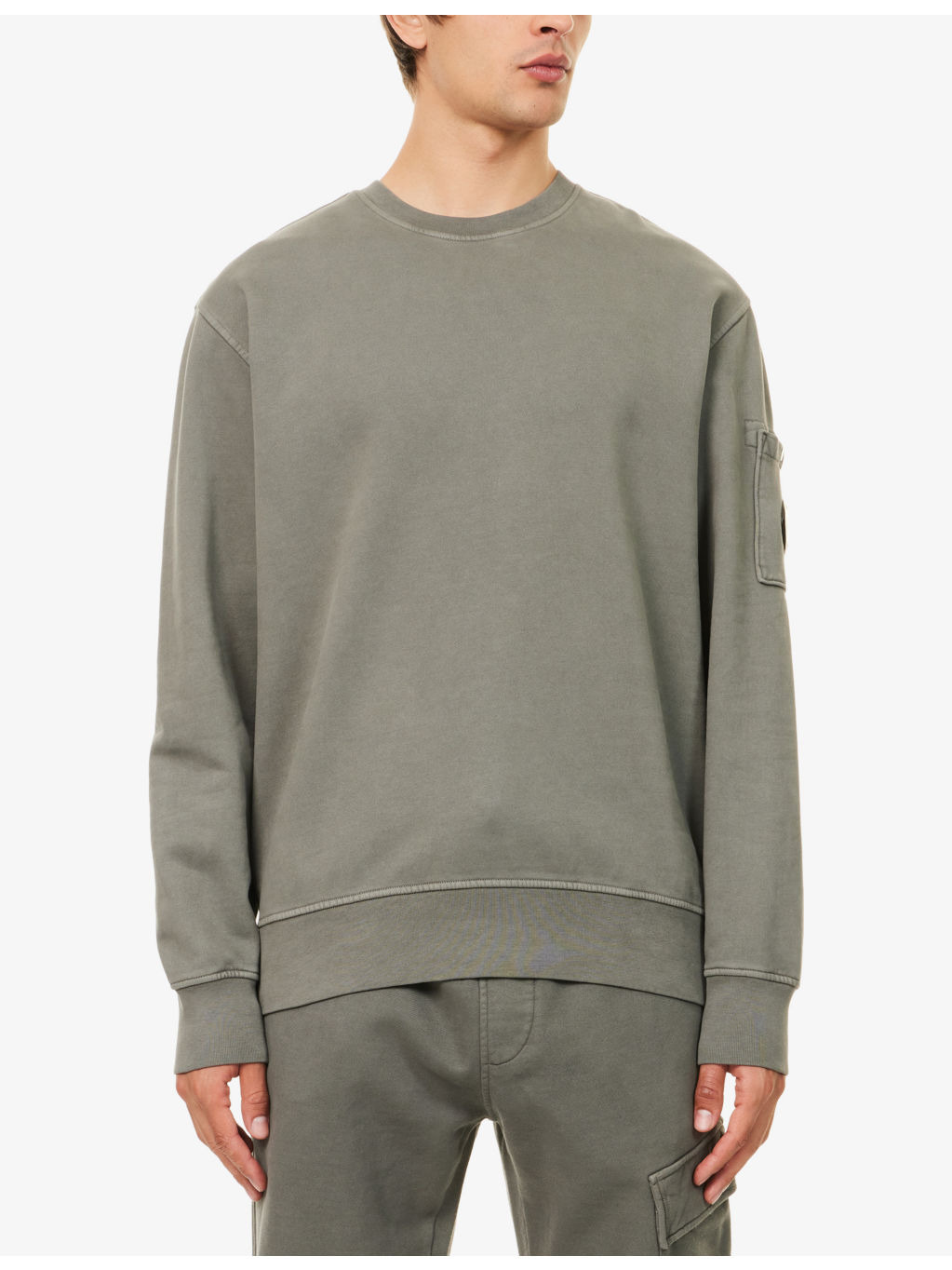 Branded-Lens Patch Crewneck Cotton Sweater - 3