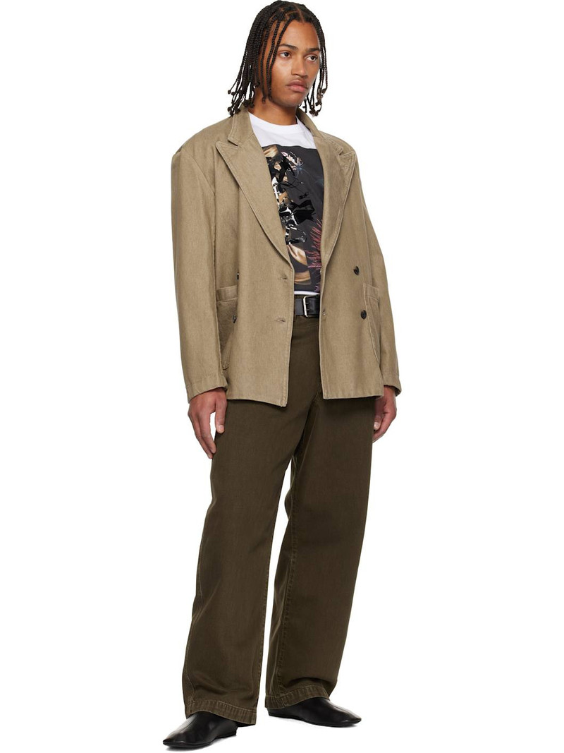 Dries Van Noten Taupe Double-Breasted Denim Blazer outlook