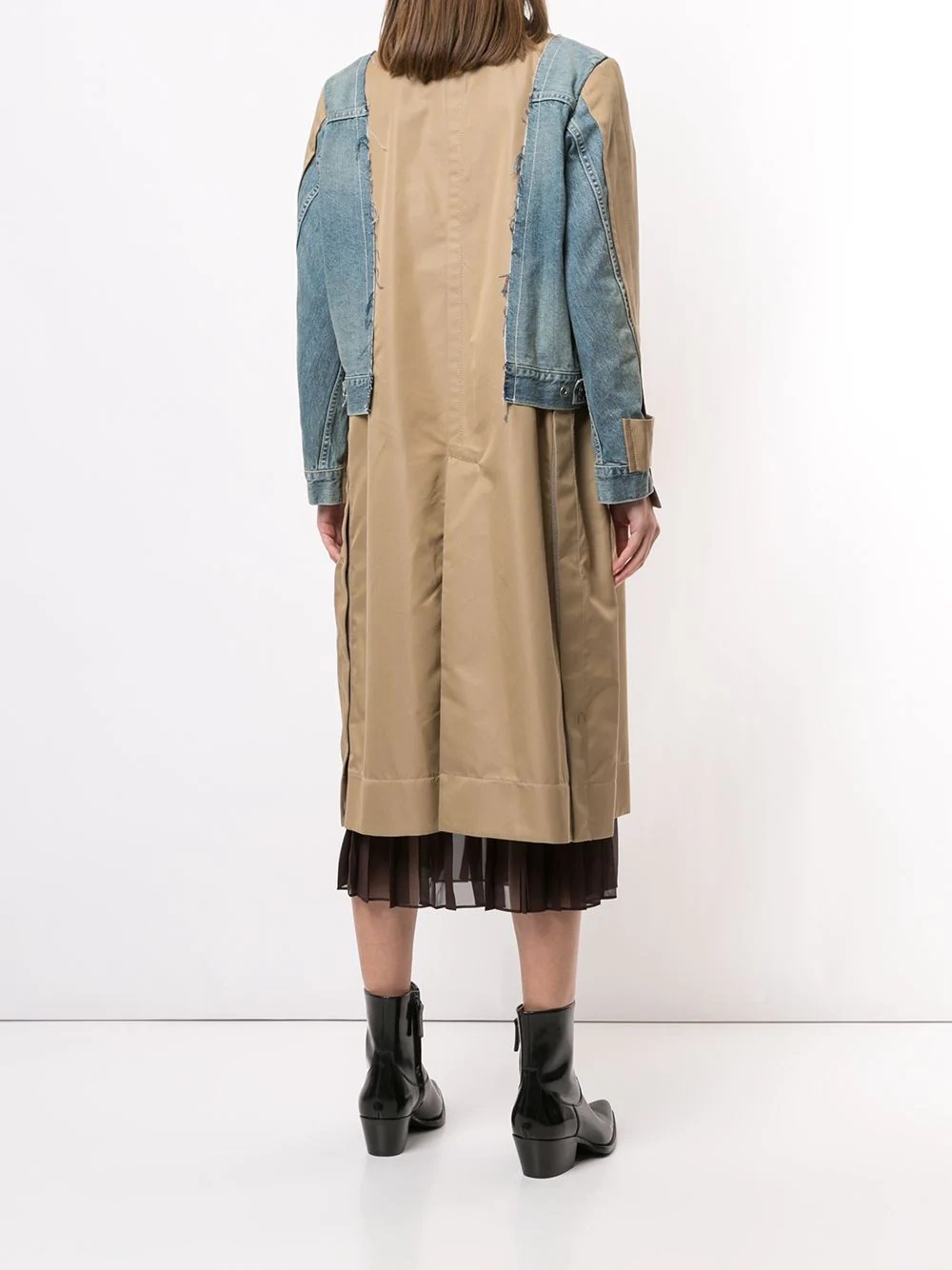 denim panel trench coat - 4