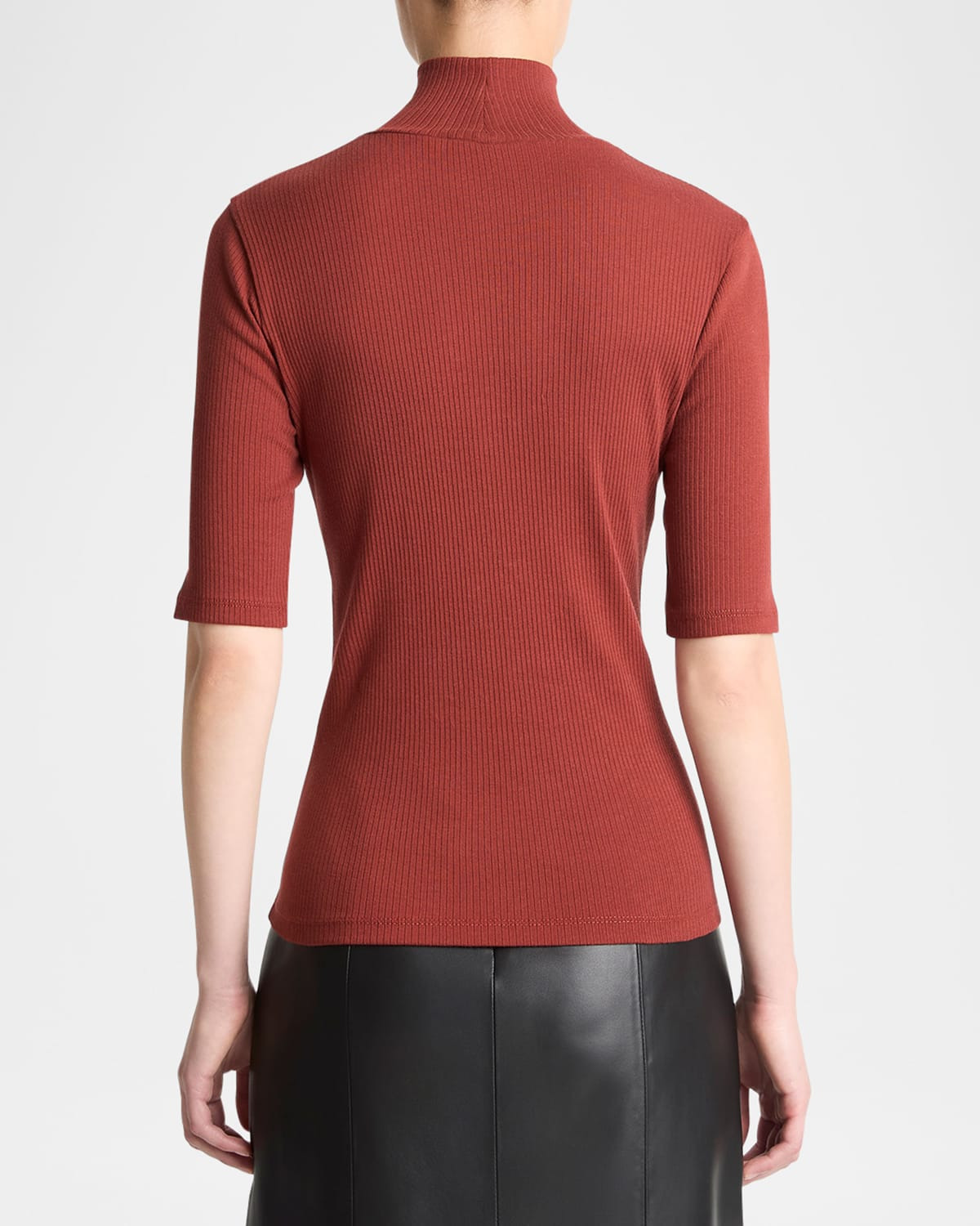 Ribbed Elbow-Sleeve Turtleneck Top - 3
