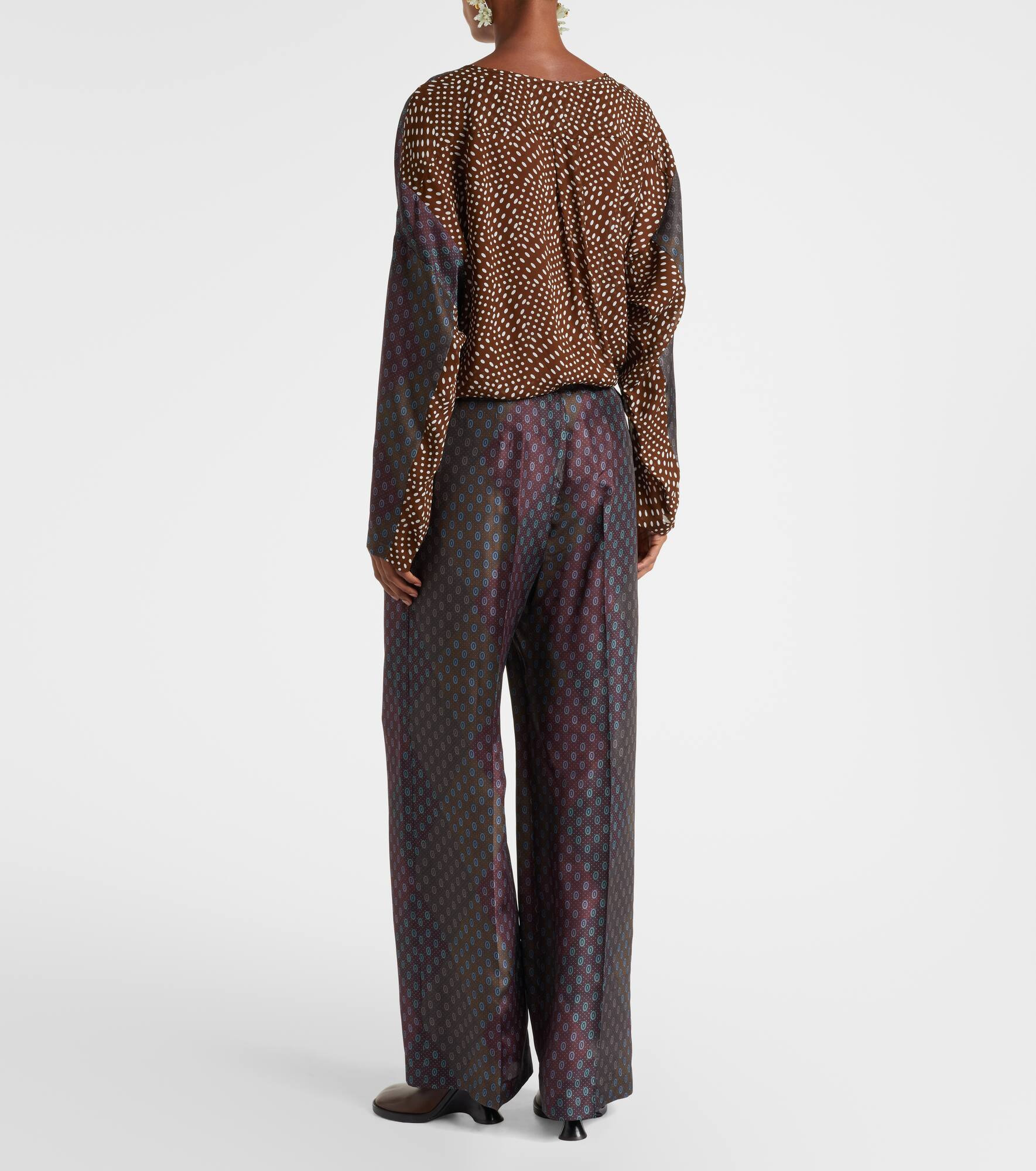 Printed silk satin straight pants - 3